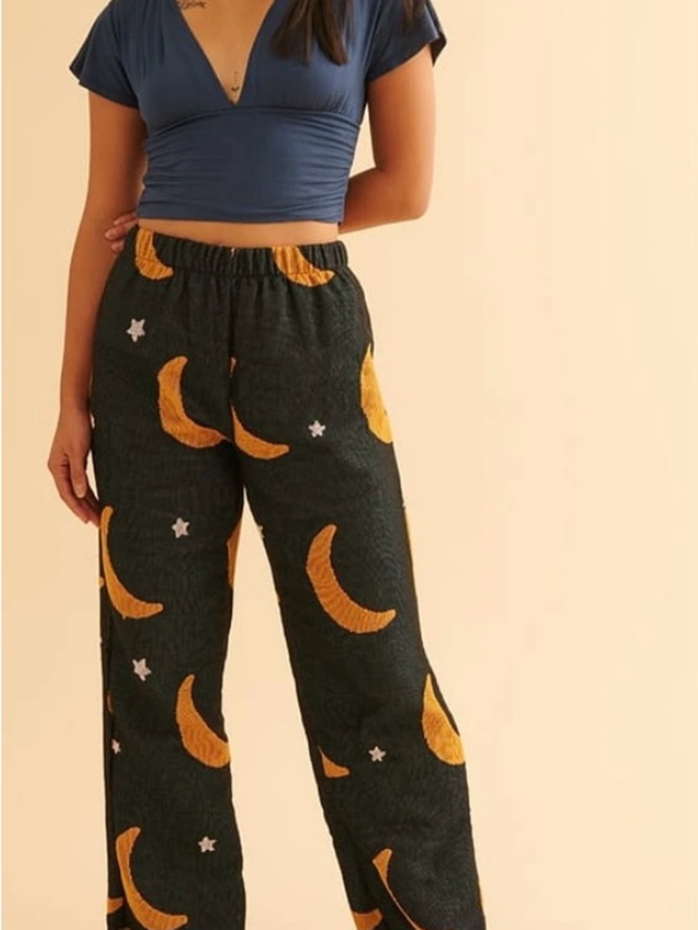 Earthbound Trading Co Celestial Tapestry Pants Moon And Stars Boho Fringe XL